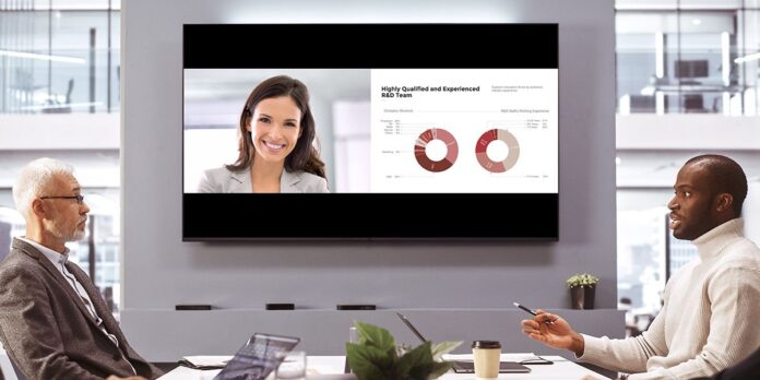 ins-AV Access eShare W80 4K Presentation System with Wireless Conferencing _ Innovative Multiview Function Das drahtlose All-in-one-4K-Konferenzsystem eShare W80 ermöglicht hybride Meetings ohne Einschränkungen. Quelle: Ceconet.