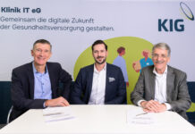 the i-engineers gewinnt Grossauftrag (Foto Daniel Schwarz) v.l.n.r.: Dr. Uwe Gretscher und Michael Krappmann, beide Vorstände der Klinik IT eG (KIG), Peter Summermatter, Gründer und VR-Präsident von the i-engineers