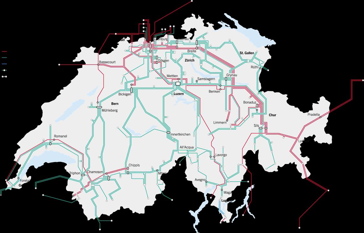 Karte des Schweizer Übertragungsnetzes (Bild Swissgrid)
