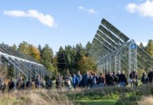 ZHAW-Agri-PV-Forschungsanlage eingeweiht (Foto ZHAW) Die Teilnehmenden machen sich draussen ein eigenes Bild von der Anlage