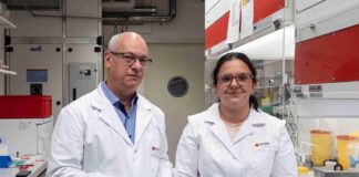 Terahertz-Strahlung für Satellitenkommunikation Erwin Hack, CTO von Lepto (links), und Elena Mavrona, CEO, entwickelten die Technologie ursprünglich im Rahmen eines Forschungsprojekts. Bild: Empa